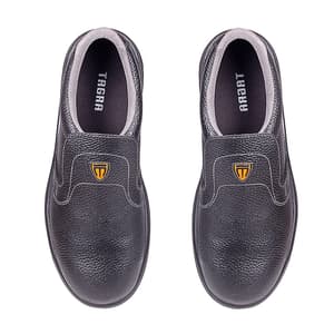 Tagra Low Ankle Double Density Buff Barton Drilex Leather Safety Shoes - Steel Toe (Black), Delight Lo