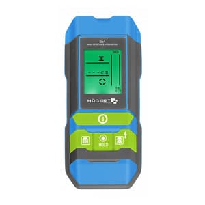 Hogert 2 Inch Stud Finder With Hygrometer For Detecting Live Cables, Metal Elements & Wooden Structures In Walls, HT4M341