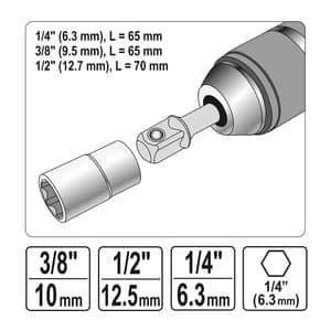 Yato 3 Pcs Hex Socket Adapter Set (1/4, 3/8, 1/2 Inch Sq. Drive), YT-04685