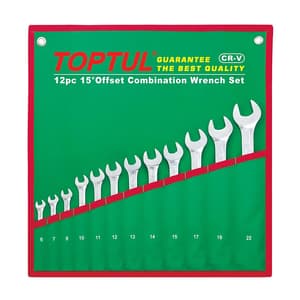 Toptul 12 Pcs, 6 mm - 22 mm 15° Offset Standard Combination Wrench Set, GAAA1213