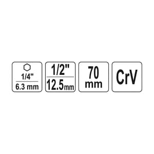 Yato 70 mm / 1/2 Inch Socket Adapter Hex Shank, YT-04627