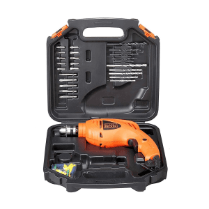 Black+Decker 550W 10mm Hammer Drill Kit with 50 Accessories Kitbox For Home & Professional Use, HD400K50-IN