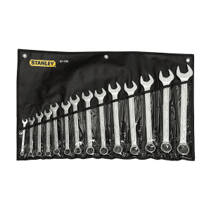 Stanley 14 Pcs, 3/8 inch - 1-1/4 inch Chrome Vanadium Steel Slimline Inches Fixed Square, Open End Imperial Combination Spanner Set, 1-87-709