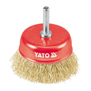 Yato 75 mm Dia. Cup Brush with Shaft (Crimped Brass Wire), YT-4750