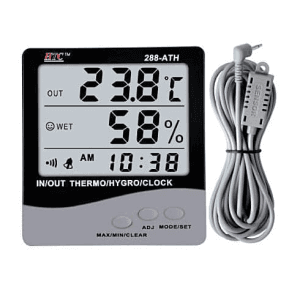 HTC -50°C to 70°C Indoor - Outdoor Hygro Thermometer with Clock & Large 3 Line LCD Display, 288-ATH