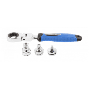 Hogert 1/4, 3/8 & 1/2 Inch Sq. Drive Ratcheting Wrench With Replaceable Adapters, HT1R395