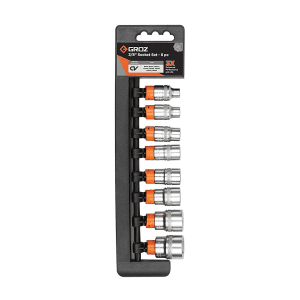 Groz 8 Pcs 3/8 Inch Sq. Drive Hex Socket Set, KIT/SKT/H/3-8/8L/UG