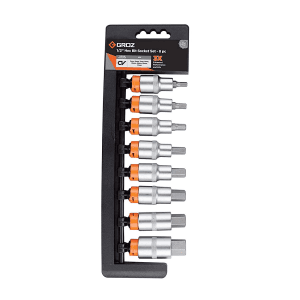 Groz 8 Pcs 1/2 Inch Sq. Drive Hex Bit Socket Set, KIT/BIT-SKT/H/1-2/8/UG
