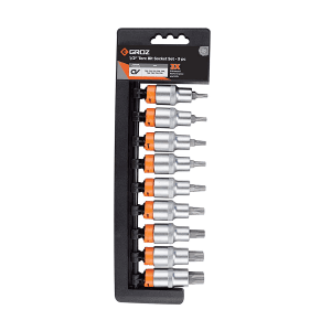 Groz 9 Pcs 1/2 Inch Sq. Drive Torx Bit Socket Set, KIT/BIT-SKT/TX/1-2/9/UG