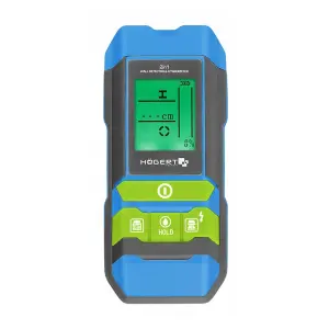 Hogert 2 Inch Stud Finder With Hygrometer For Detecting Live Cables, Metal Elements & Wooden Structures In Walls, HT4M341