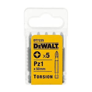 Dewalt PZ1 x 50 mm Length Pozidriv Torsion Screwdriver Bits With Extra Grip (Pack of 5 Pcs), DT7225-QZ
