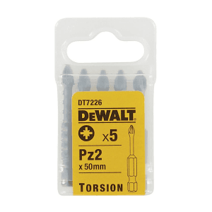 Dewalt PZ2 x 50 mm Length Pozidriv Torsion Screwdriver Bits With Extra Grip (Pack of 5 Pcs), DT7226-QZ
