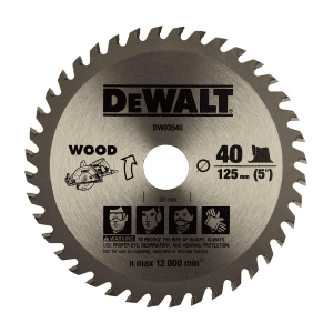 Dewalt 5 inch / 125 mm TCT Circular Saw Blade For Cutting MDF Plywood & Laminated Wood (40 Teeth), DW03540-IN