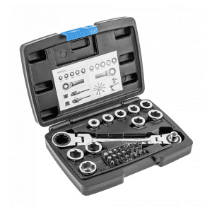 Hogert 36 Pcs Joint & Sockets Set With Ratchet Ring Spanner, HT1R491
