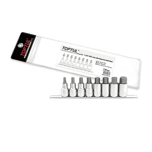 Toptul 8 Pcs 1/2 Inch Sq. Drive Hex Bit Socket Rail Set (SAE), GBAG0801