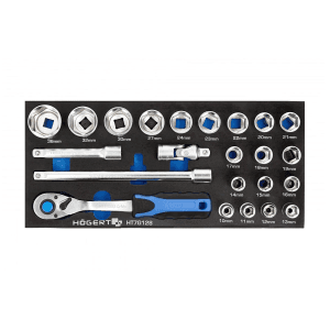 Hogert 23 Pcs 1/2 Inch Sq. Drive Sockets Set With Ratchet Handle, HT7G128