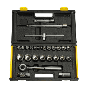 Stanley 26 Pcs 1/2 Inch Sq. Drive 12 PT Metric Socket Set, 86-477