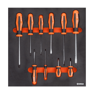 Groz 10 Pcs Screwdrivers Set Series B (2/3 Size) Tool Assortments, KIT/MOD/9B
