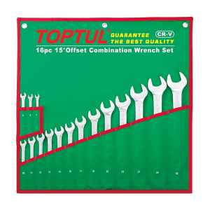 Toptul 16 Pcs, 7 mm - 32 mm 15° Offset Standard Combination Wrench Set, GAAA1604