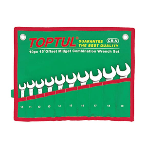 Toptul 10 Pcs, 10 mm - 19 mm 15° Offset Midget Combination Wrench Set, GAAA1002