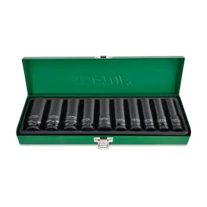 Toptul 10 Pcs 1/2 Inch Sq. Drive 6 Pt Flank Deep Impact Socket Set, GDAD1002
