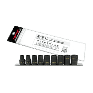 Toptul 9 Pcs 1/2 Inch Sq. Drive Damaged Bolt Remover Socket Rail Set, GAAG0903