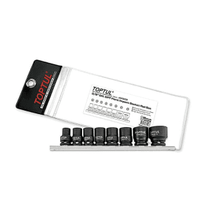 Toptul 8 Pcs 3/8 Inch Sq. Drive 6 Pt Flank Impact Socket Rail Set, GDAG0801