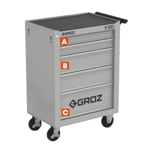 Groz 5 Drawer Roller Cabinet, RTC/27-10D/2/OR/GRZ