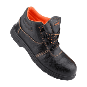 Alko Plus High Ankle Synthetic Leather Safety Shoe with Single Colour PVC Sole - Composite Toe (Black & Orange), APS T7