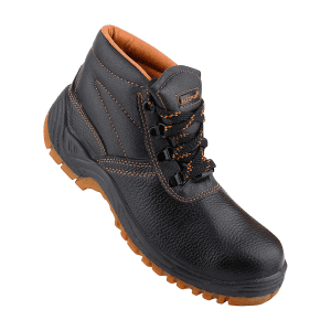 Alko Plus High Ankle Synthetic Leather Safety Shoe with Double Colour PVC Sole - Composite Toe (Black & Brown), APS T9