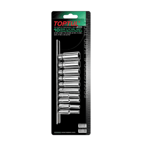 Toptul 10 PCS 1/4 Inch Sq. Drive 12PT Deep Socket Rail Set- SAE, GBAR1001