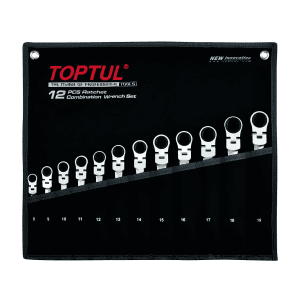 Toptul 12 Pcs Pro-Series Flexible Ratchet Combination Wrench Set, GPAQ1204