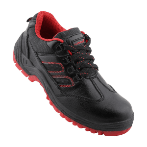 Alko Plus Low Ankle Synthetic Leather Safety Shoe with Double Colour PVC Sole - Composite Toe (Black & Red), APS T11