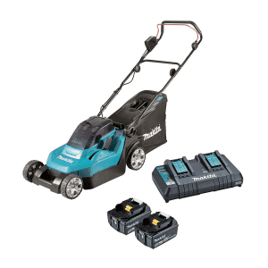 Makita 18V X 2 (36V) LXT Li-Ion 380 mm (15") 3-in-1 Cordless Lawn Mower with Rapid Charger & 2 Pcs 5.0Ah Batteries, DLM382PT2