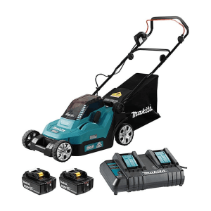Makita 18V X2 (36V) LXT Li-Ion 38 cm (15") Cordless Lawn Mower with Rapid Charger & 2 Pcs 4.0Ah Batteries, DLM382CM2