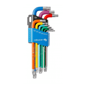 Hogert 9 Pcs (T10 - T50) Colour Coded Long Torx Keys Set, HT1W817