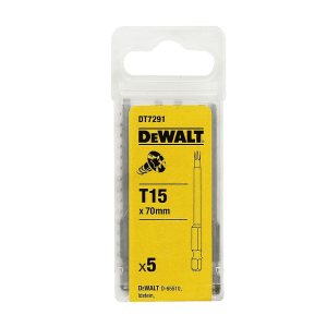 Dewalt T15 x 70 mm Length Torx High Quality Screwdriving Bits (Pack of 5 Pcs), DT7291-QZ