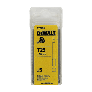 Dewalt T25 x 70 mm Length Torx High Quality Screwdriving Bits (Pack of 5 Pcs), DT7293-QZ
