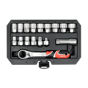 Yato 17 Pcs 1/2 & 3/8 Inch Sq. Drive Go Through Spline Socket Set, YT-38653