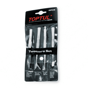 Toptul 4 Pcs Stainless Steel Tweezer Set, JGAA0401
