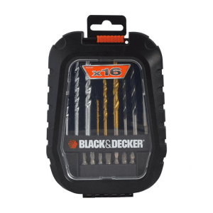 Black+Decker 16 Pcs Drill Machine Bit Set with Metal Wood Masonary Drill Machine Bits Magnetic Bit Holder & Screwdriving Bits, A7186