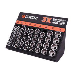 Groz 49 Pcs 1/2 Inch Sq. Drive Hex Socket Merchandiser Set, SKT/H/1-2/UG/ST50
