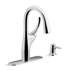 Kohler Mazz 2-Hole Kitchen Faucet With 15-1/2" Pulldown Spout & Soap Dispenser In Polished Chrome Finish, K-72511IN-SD-CP
