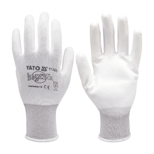 Yato White Polyurethane Coated Nylon Gloves, YT-7470