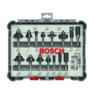 Bosch 1/4 Inch Shank Mixed Router Bit Set (Pack of 15 Pcs), 2 607 017 473