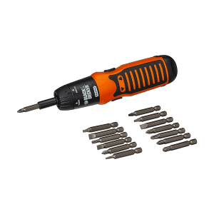 Black+Decker 6V Battery Powered Screwdriver With on Board LED Light & (Pack of 14 Pcs) Bits Included, A7073-IN