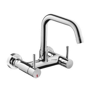 Kohler Cuff Dual Handle Wall Mount Kitchen Mixer In Polished Chrome Finish, K-37315IN-4-CP