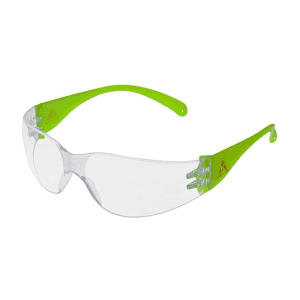 Karam UV Protected Safety Spectacle With Polycarbonate Clear Lens & Neon Green Temples, ES001(Clear)NG