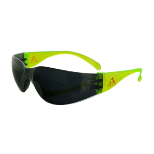 Karam UV Protected Safety Spectacle With Polycarbonate Smoked Lens & Neon Green Temples, ES001(Smoked)NG