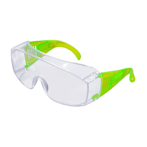 Karam Safety Over Spectacle With Polycarbonate Clear Coated Lens & Neon Green Temples, ES007(Clear)NG